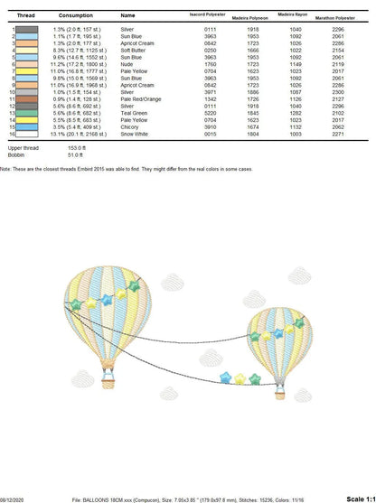 Ballon embroidery designs - Hot air balloon embroidery design machine embroidery pattern - Sky with clouds embroidery - instant download Marcia Embroidery