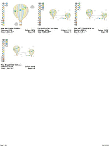 Ballon embroidery designs - Hot air balloon embroidery design machine embroidery pattern - Sky with clouds embroidery - instant download