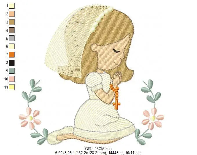 Praying girl embroidery designs - First Communion embroidery design machine embroidery pattern - Christian embroidery file - Christening Marcia Embroidery