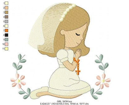 Praying girl embroidery designs - First Communion embroidery design machine embroidery pattern - Christian embroidery file - Christening Marcia Embroidery