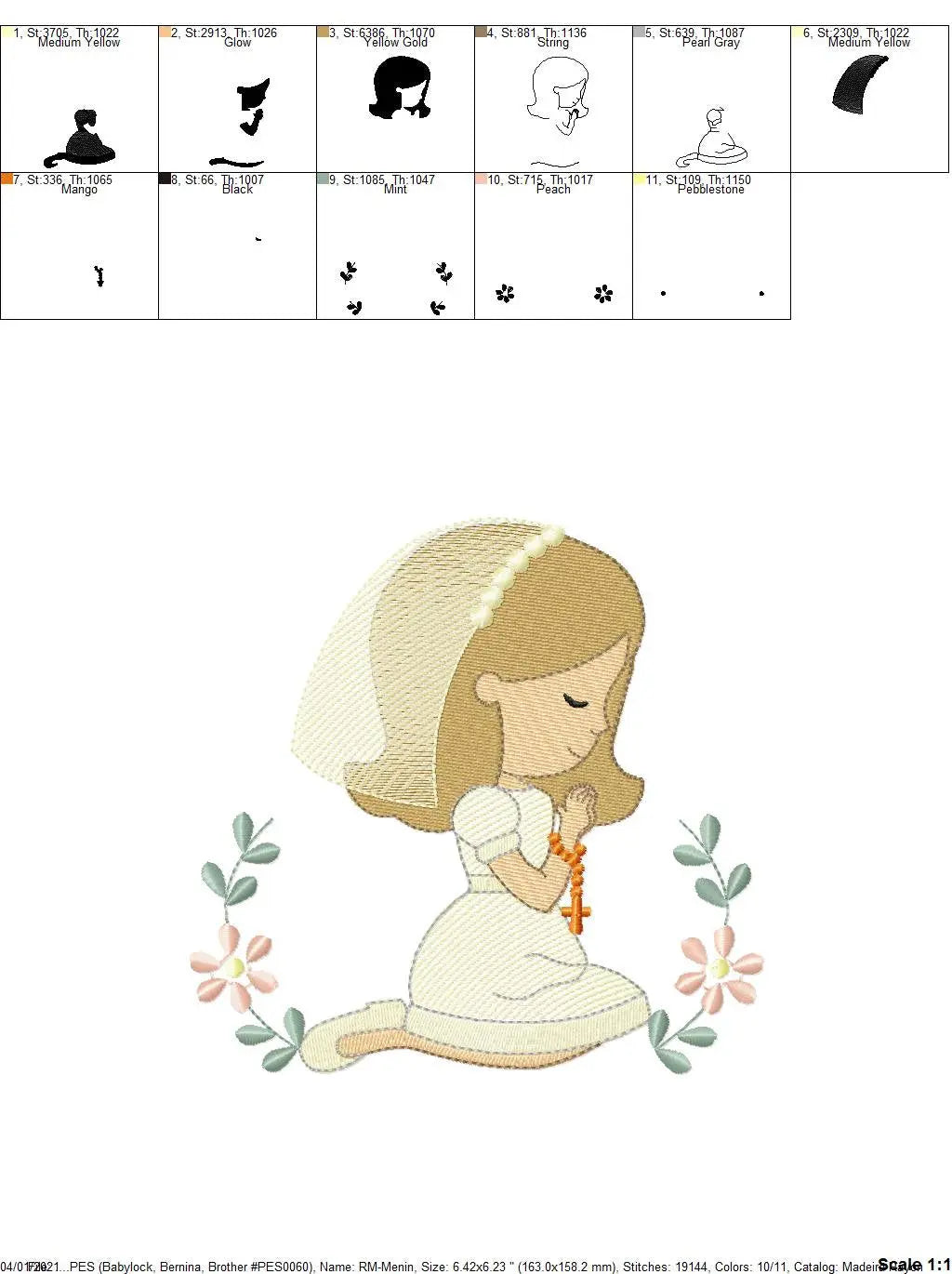 Praying girl embroidery designs - First Communion embroidery design machine embroidery pattern - Christian embroidery file - Christening Marcia Embroidery