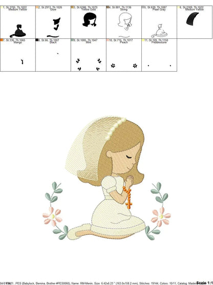 Praying girl embroidery designs - First Communion embroidery design machine embroidery pattern - Christian embroidery file - Christening Marcia Embroidery