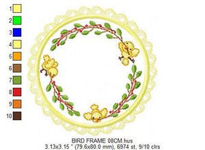 Birds embroidery design - Bird embroidery design machine embroidery pattern - Kitchen embroidery file - Bird applique frame design download