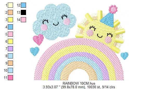 Rainbow embroidery design - Sun and cloud with hearts machine embroidery pattern - Baby girl file -  Instant digital download pes jef dst Marcia Embroidery