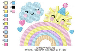 Rainbow embroidery design - Sun and cloud embroidery design machine embroidery pattern - Baby girl embroidery file - digital download kid