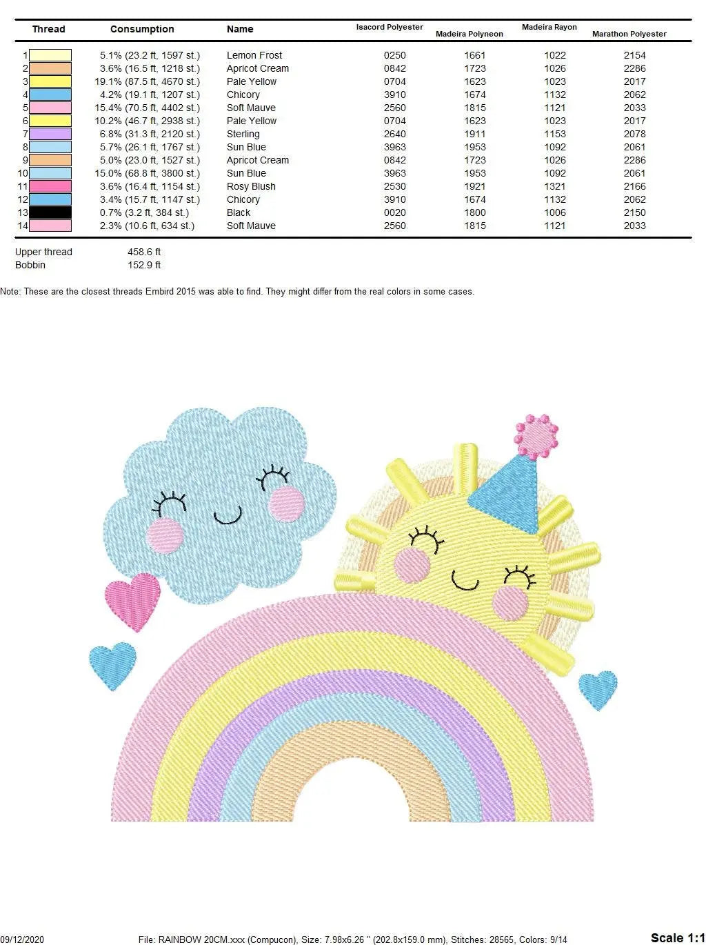 Rainbow embroidery design - Sun and cloud with hearts machine embroidery pattern - Baby girl file -  Instant digital download pes jef dst Marcia Embroidery