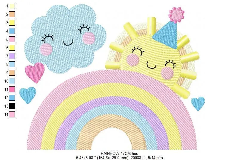 Rainbow embroidery design - Sun and cloud with hearts machine embroidery pattern - Baby girl file -  Instant digital download pes jef dst Marcia Embroidery
