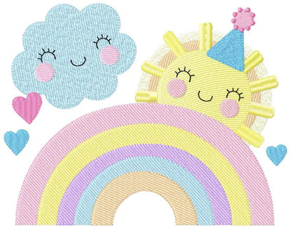 Rainbow embroidery design - Sun and cloud with hearts machine embroidery pattern - Baby girl file -  Instant digital download pes jef dst Marcia Embroidery