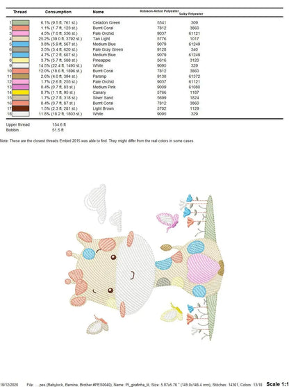 Giraffe embroidery design - Animal embroidery designs machine embroidery pattern - Baby girl embroidery file - Giraffe with butterflies Marcia Embroidery