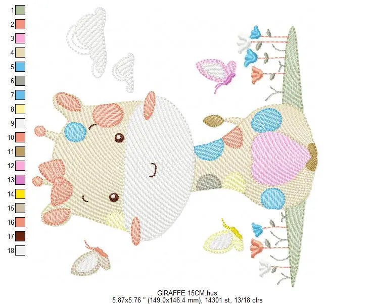 Giraffe embroidery design - Animal embroidery designs machine embroidery pattern - Baby girl embroidery file - Giraffe with butterflies Marcia Embroidery
