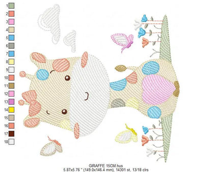 Giraffe embroidery design - Animal embroidery designs machine embroidery pattern - Baby girl embroidery file - Giraffe with butterflies Marcia Embroidery