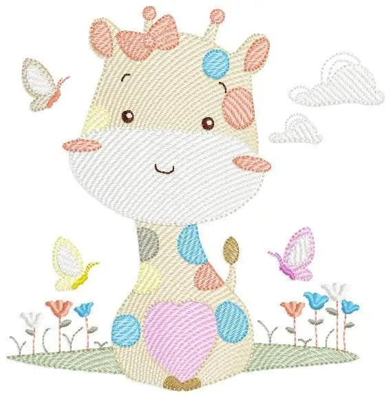 Giraffe embroidery design - Animal embroidery designs machine embroidery pattern - Baby girl embroidery file - Giraffe with butterflies Marcia Embroidery