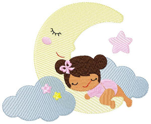 Baby girl embroidery design - Newborn embroidery designs machine embroidery pattern - Moon embroidery file - girl with moon and stars design