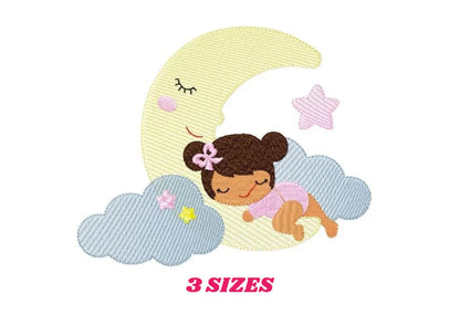 Baby girl sleeping embroidery design - Newborn machine embroidery pattern - Moon with clouds and stars file - Instant download pes jef dst Marcia Embroidery
