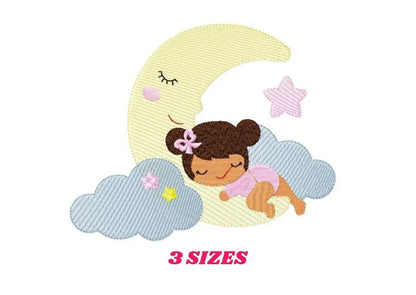 Baby girl sleeping embroidery design - Newborn machine embroidery pattern - Moon with clouds and stars file - Instant download pes jef dst Marcia Embroidery