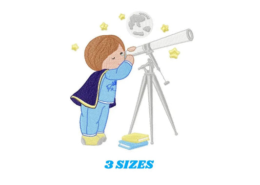 Boy with telescope embroidery design - Baby boy embroidery design machine embroidery pattern - Boy explorer embroidery file - kid embroidery Marcia Embroidery