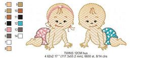 Baby boy embroidery design - Twins embroidery designs machine embroidery pattern - Toddler embroidery file - baby girl and boy download