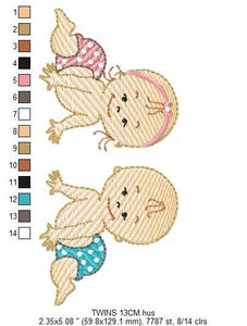 Baby boy embroidery design - Twins embroidery designs machine embroidery pattern - Toddler embroidery file - baby girl and boy download