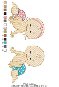 Baby boy embroidery design - Twins embroidery designs machine embroidery pattern - Toddler embroidery file - baby girl and boy download