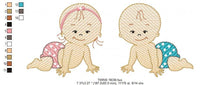 Carica l&#39;immagine nel visualizzatore di Gallery, Baby boy embroidery design - Twins embroidery designs machine embroidery pattern - Toddler embroidery file - baby girl and boy download
