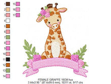 Cargar imagen en el visor de la galería, Giraffe embroidery design - Animal embroidery designs machine embroidery pattern - Baby boy embroidery file - Giraffe with flowers digital
