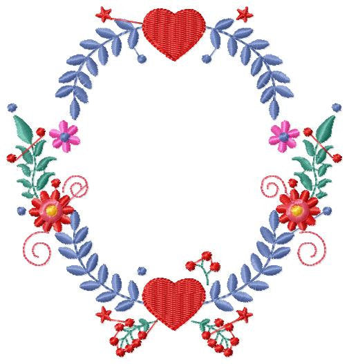 Monogram Frame embroidery designs - Laurel with Flower and hearts machine embroidery pattern - Flowers wreath file - Instant download pes