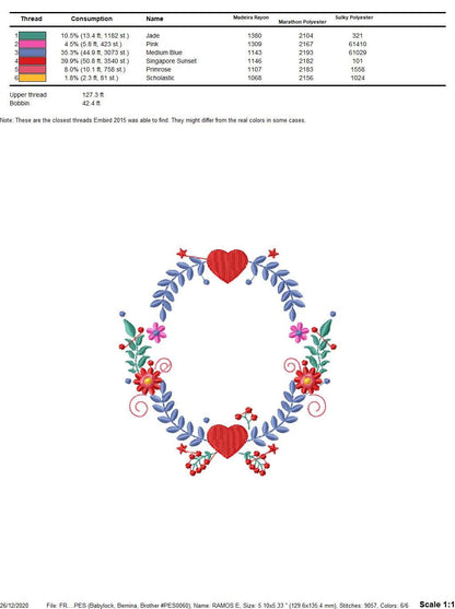 Monogram Frame embroidery designs - Laurel with Flower and hearts machine embroidery pattern - Flowers wreath file - Instant download pes