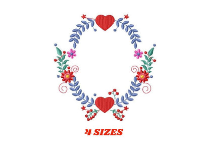 Monogram Frame embroidery designs - Laurel with Flower and hearts machine embroidery pattern - Flowers wreath file - Instant download pes