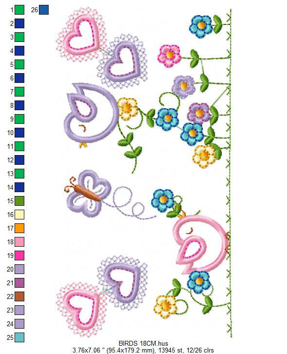 Bird embroidery designs - Birds with flower garden machine embroidery pattern - Spring garden kitchen towel file - instant download pes jef