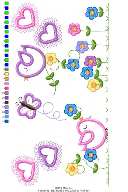 Bird embroidery designs - Birds with flower garden machine embroidery pattern - Spring garden kitchen towel file - instant download pes jef