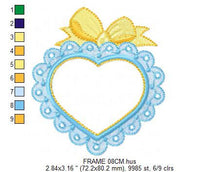 Laden Sie das Bild in den Galerie-Viewer, Heart with Lace embroidery designs - Heart frame embroidery design machine embroidery pattern - Baby girl embroidery file Heart embroidery
