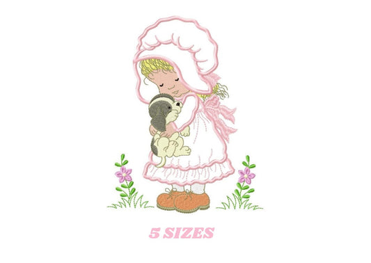 Girl embroidery designs - Baby girl with dog machine embroidery pattern - Girl with dog applique file - Instant digital download pes jef dst