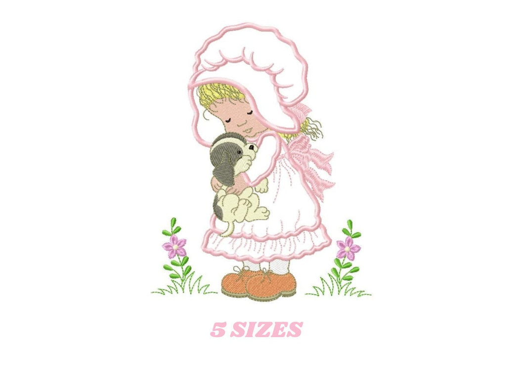 Girl embroidery designs - Dog embroidery design machine embroidery pattern - girl with dog embroidery file - instant digital download pes