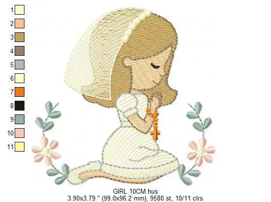 Praying girl embroidery designs - First Communion embroidery design machine embroidery pattern - Christian embroidery file - Christening Marcia Embroidery