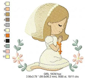 Praying girl embroidery designs - First Communion embroidery design machine embroidery pattern - Christian embroidery file - Christening Marcia Embroidery