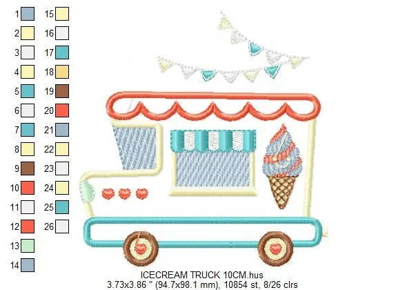 Ice cream Truck embroidery designs - Icecream Pickup machine embroidery pattern - Ice cream truck applique - Instant digital download pes Marcia Embroidery
