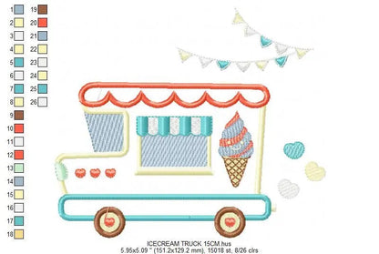 Ice cream Truck embroidery designs - Icecream Pickup machine embroidery pattern - Ice cream truck applique - Instant digital download pes Marcia Embroidery