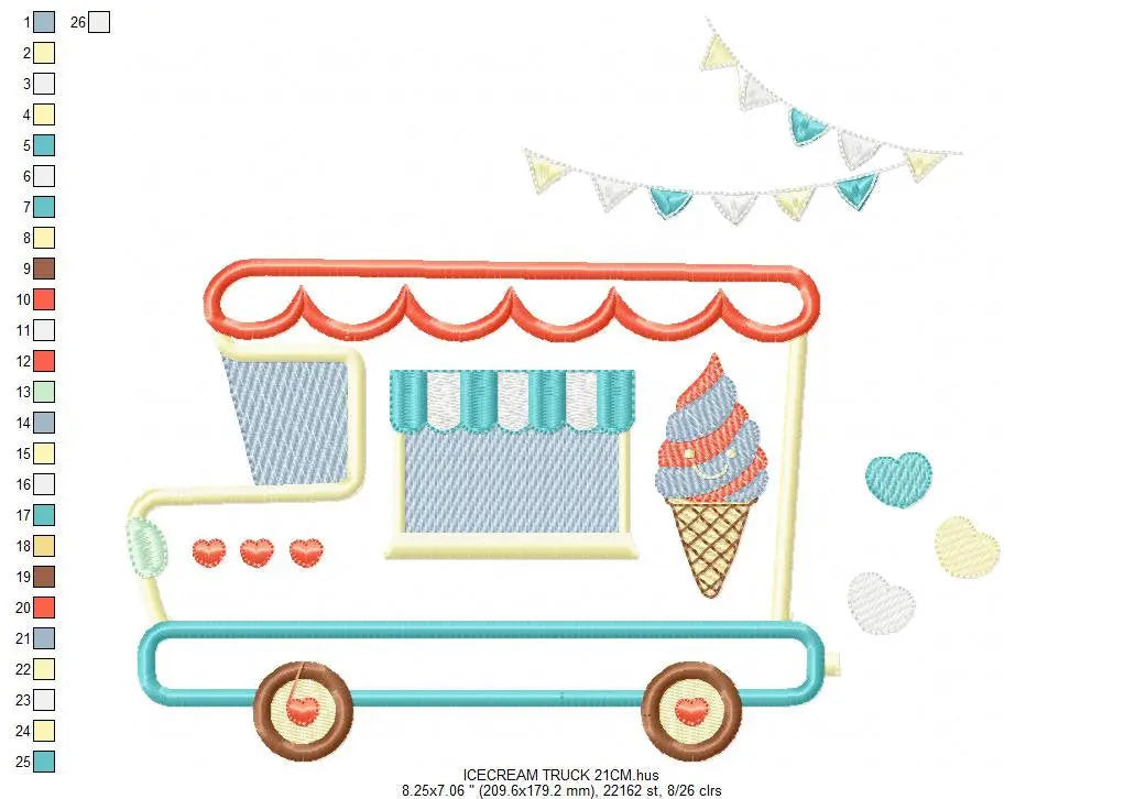 Ice cream Truck embroidery designs - Icecream Pickup machine embroidery pattern - Ice cream truck applique - Instant digital download pes Marcia Embroidery