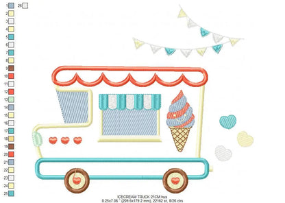 Ice cream Truck embroidery designs - Icecream Pickup machine embroidery pattern - Ice cream truck applique - Instant digital download pes Marcia Embroidery