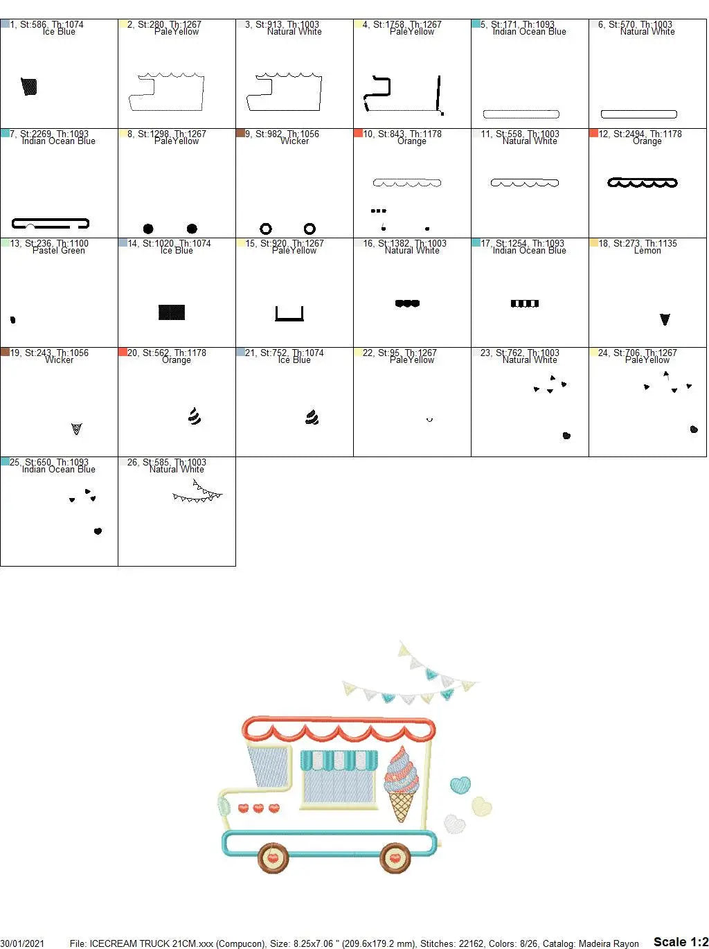 Ice cream Truck embroidery designs - Icecream Pickup machine embroidery pattern - Ice cream truck applique - Instant digital download pes Marcia Embroidery