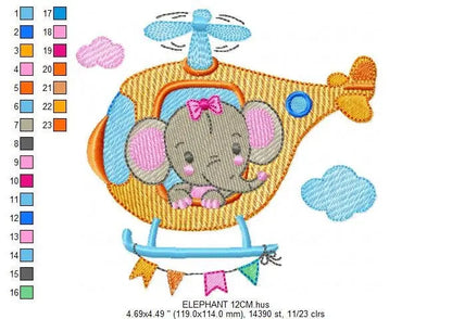 Female Elephant embroidery designs - Helicopter embroidery design machine embroidery pattern - Animal embroidery file - instant download pes Marcia Embroidery