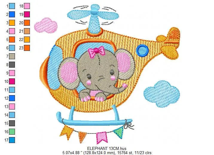 Female Elephant embroidery designs - Helicopter embroidery design machine embroidery pattern - Animal embroidery file - instant download pes Marcia Embroidery
