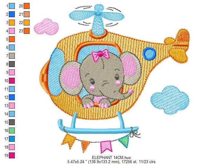 Female Elephant embroidery designs - Helicopter embroidery design machine embroidery pattern - Animal embroidery file - instant download pes Marcia Embroidery