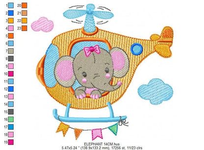 Female Elephant embroidery designs - Helicopter embroidery design machine embroidery pattern - Animal embroidery file - instant download pes Marcia Embroidery