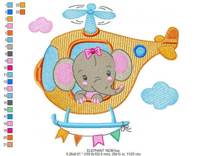 Female Elephant embroidery designs - Helicopter embroidery design machine embroidery pattern - Animal embroidery file - instant download pes Marcia Embroidery