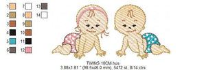 Baby boy embroidery design - Twins embroidery designs machine embroidery pattern - Toddler embroidery file - baby girl and boy download