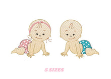 Carica l&#39;immagine nel visualizzatore di Gallery, Baby boy embroidery design - Twins embroidery designs machine embroidery pattern - Toddler embroidery file - baby girl and boy download
