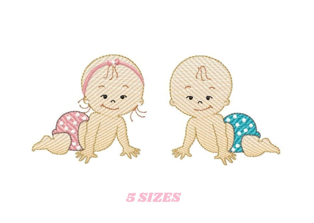 Baby boy embroidery design - Twins embroidery designs machine embroidery pattern - Toddler embroidery file - baby girl and boy download