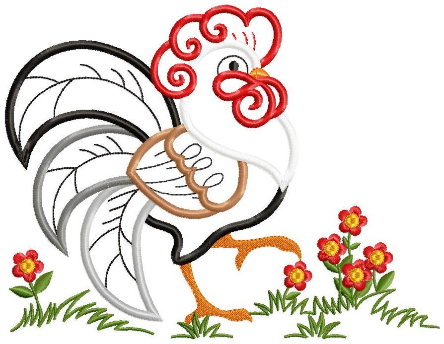 Rooster embroidery designs - Farm animal machine embroidery pattern - Kitchen Towel applique design - Instant digital download pes jef dst