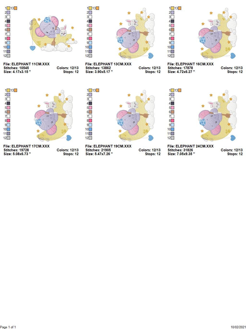 Elephant embroidery designs - Animal embroidery design machine embroidery pattern - Elephant with moon embroidery file - kid embroidery